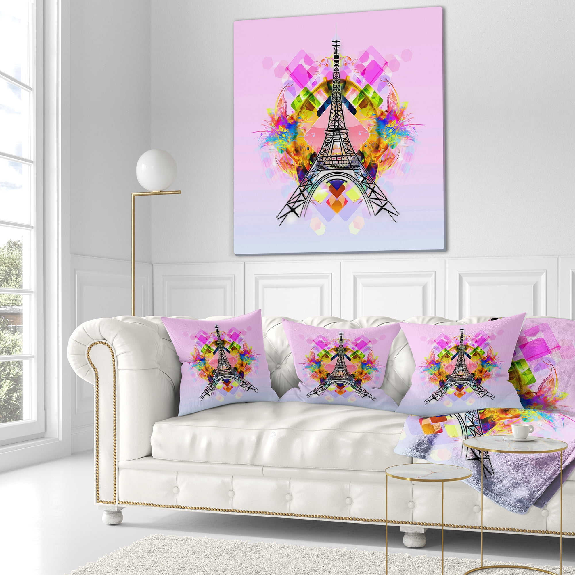 Designart Bright Paris Eiffel TowerCartoon - Abstract Throw Pillow - 18x18