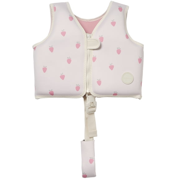 Sunnylife: Kids Swim Vest: Size 2-3 - Strawberry Sunshine - Children Up To 42lbs, Pool & Water Float Jacket, Zip Front, Safety Strap, Natural Rubber