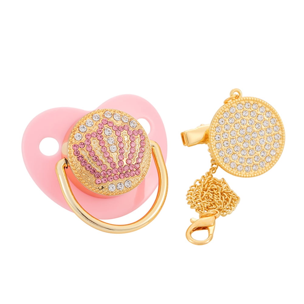 AoHao Crown gold Pacifiers,with Clip for Breastfed Babies, Baby Girl ...
