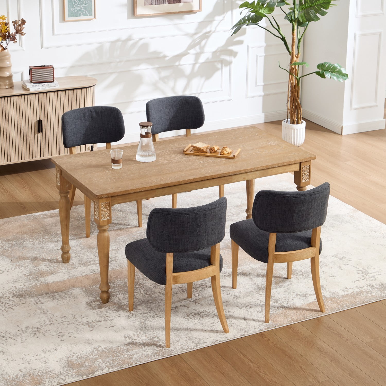 Dining Chairs Set of 2, Modern Fabric Upholstered Wood Kitchen Chairs, Farmhouse Dining Room Chairs for Small Spaces, Dark Grey