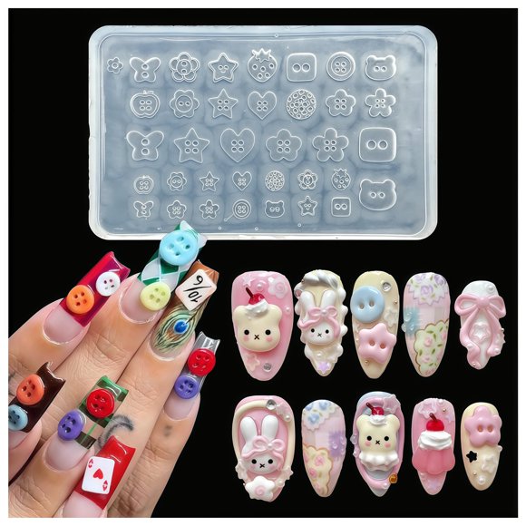 Molde para nail art BHCCXZ de silicona 3D con formas de botones DIY