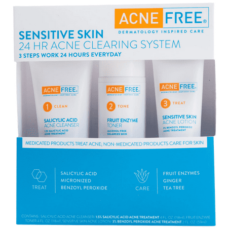 AcneFree Sensitive Skin 24 HR Acne Clearing System, 3 Piece Set