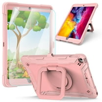 iPad 10.2-inch 2020/2019 Case with Soft Screen Protector, Dteck 3 in 1 Hybrid Rugged Shockproof Handle Kickstand Case with Shoulder Strap for iPad 8th Gen/iPad 7th Gen, Rosegold