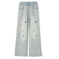 thumbnail image 5 of MKOSPLRT Y2K Jeans for Girl 5-15Y High Elastic Waist Wide Leg Jenas Stars Embroidery Distressed Denim Pants with Pockets, 5 of 10