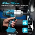 thumbnail image 3 of Seesii WH800 Cordless Impact Wrench 1300NM Brushless Impact Gun High Torque 1/2960Ft-lbs 2X 5.0Ah Battery for Makita, 3 of 6
