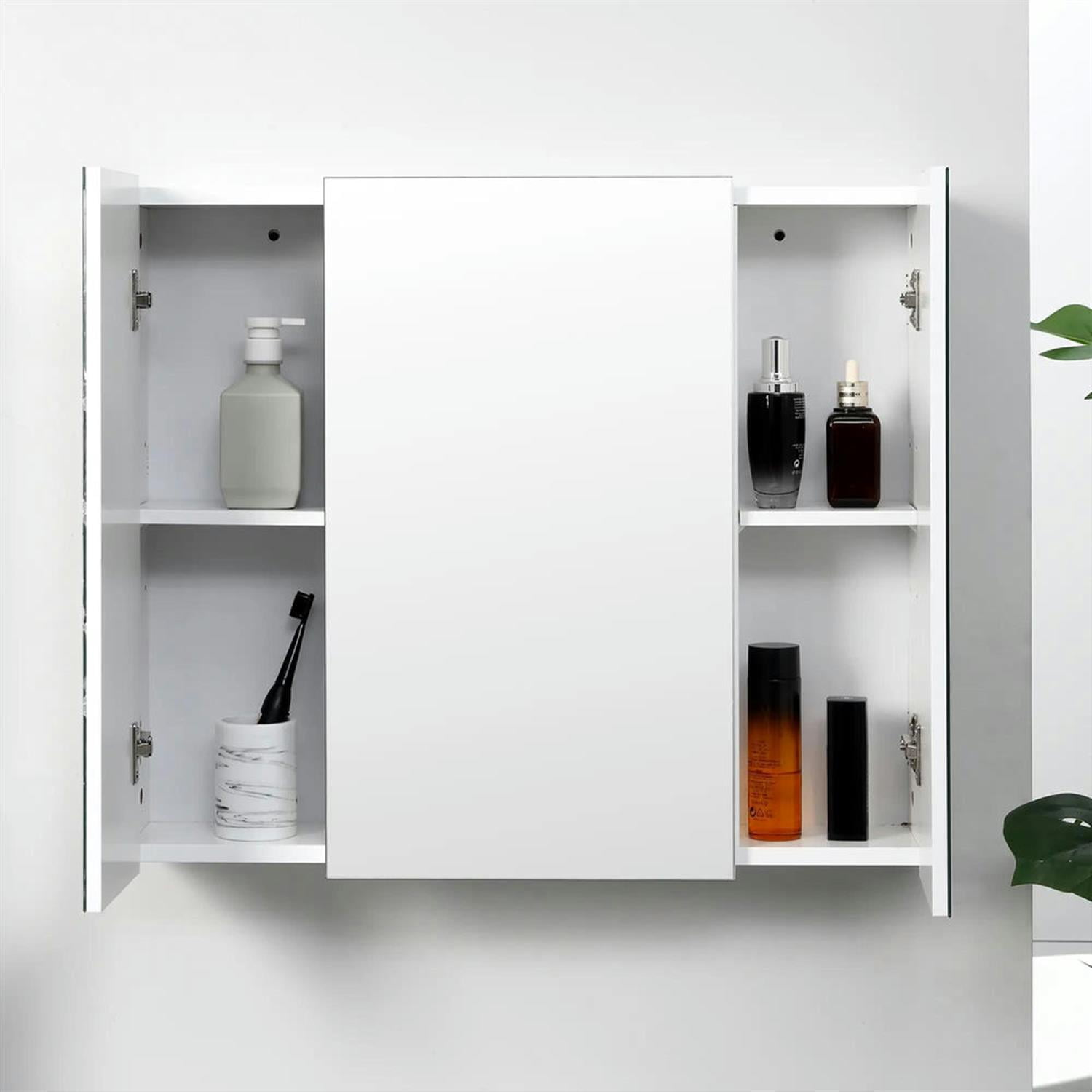 Demi Bonn Wall-Mounted Medicine Cabinet with Mirror, 3-Door Storage, Adjustable Shelves for Bathroom Organization, White