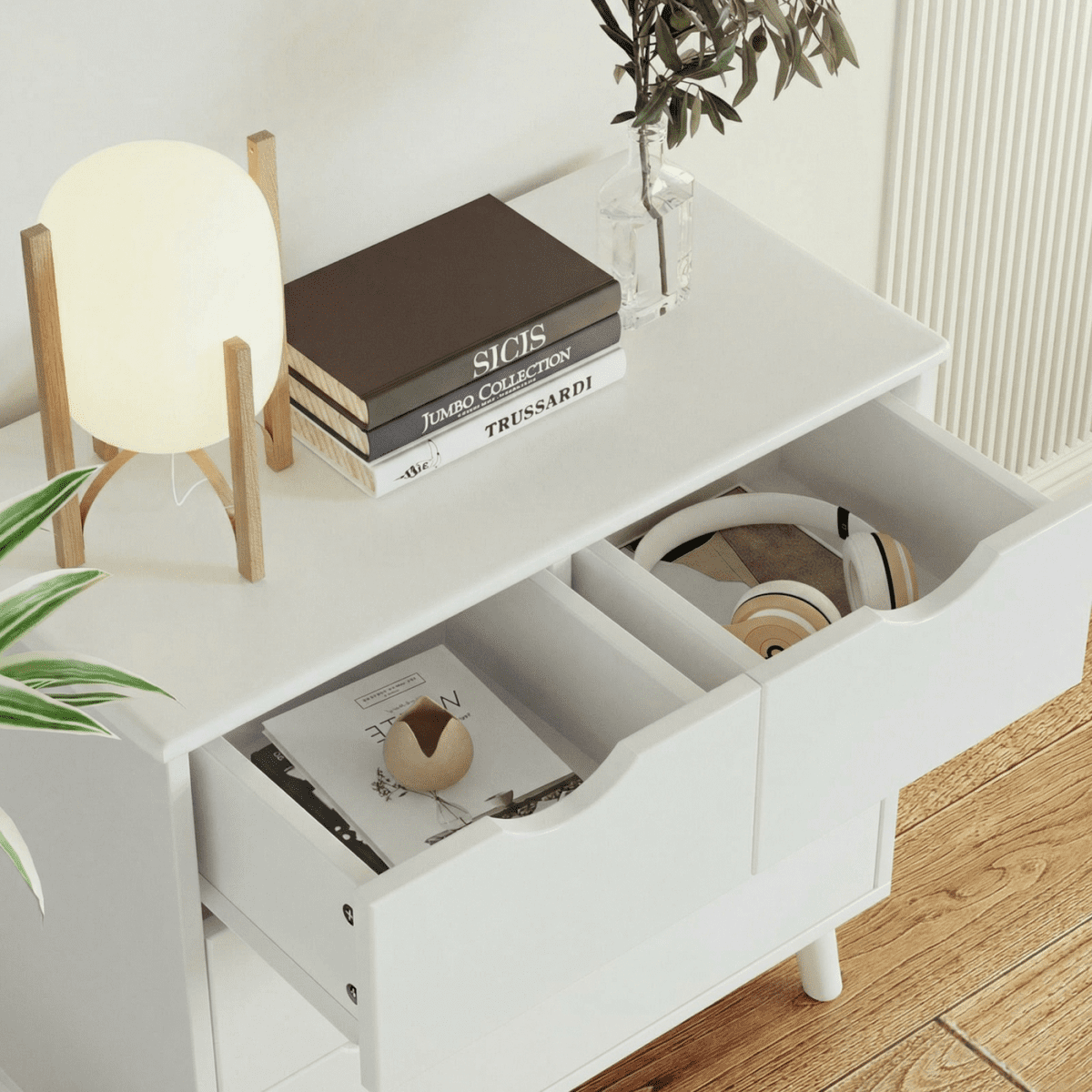 Slevoo 4 Drawers Dresser for Bedroom, 24.4''H White Drawer Dresser Nightstand with Solid Wood Legs