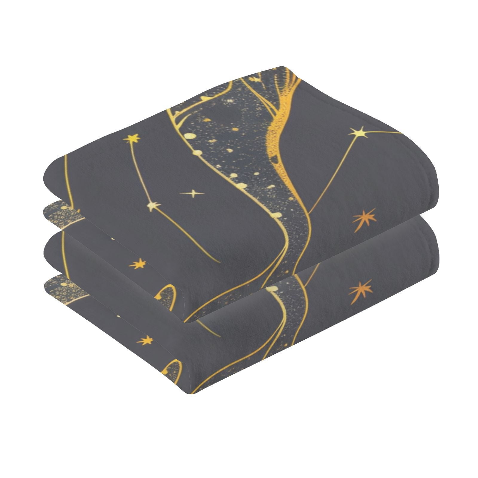 Gold Line Whale Hand Towels Cotton Bath Towels Large Face Towels Absorbent for Bathroom 2 Packs