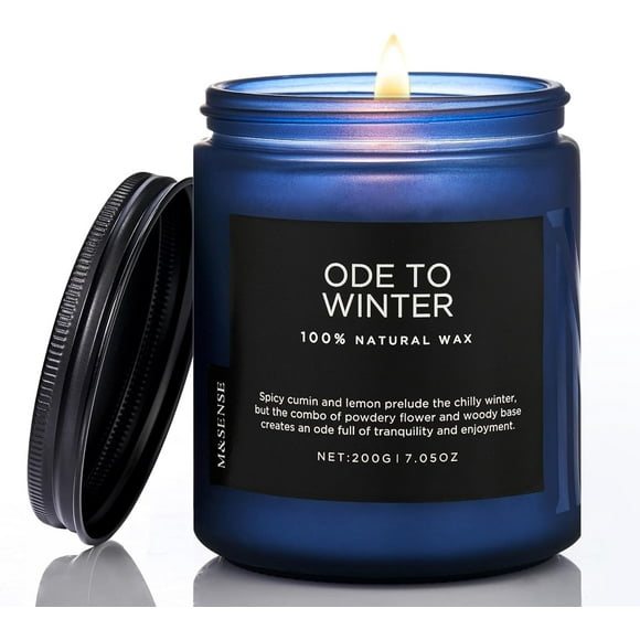 shiyou-Ode to Winter Natural Soy Wax Non Toxic Candle, Lavender Sandalwood Fall Scented Candle, Cotton Wick Winter Candle, 7.05oz Up to 50 Hours Burn Time Jar Candle Home Scented Gift