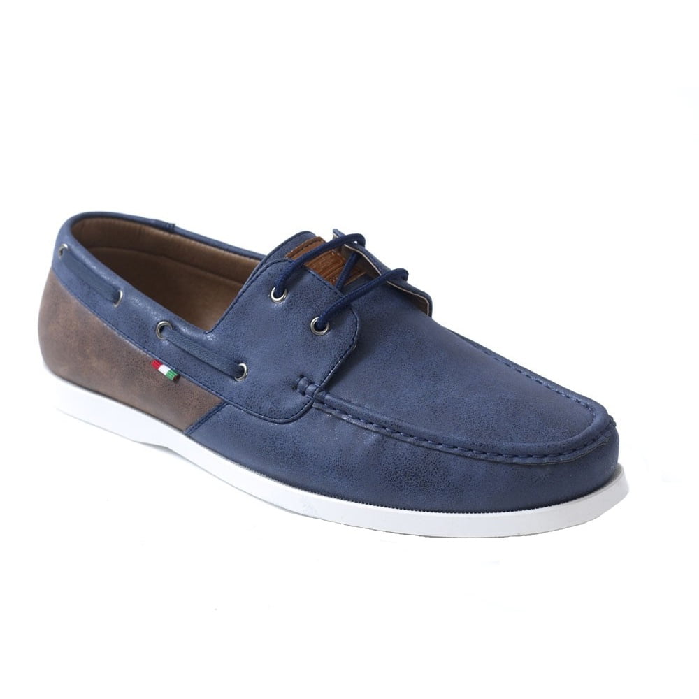 Luther in Navy D555 Leather/PU/Suede Mix Laceup Boat Shoes 