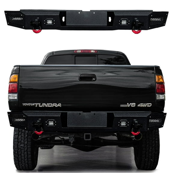 Vijay Compatible with 2000-2001-2002-2003-2004-2005-2006 Tundra Rear Bumper Textured Black Steel with Light and D-ring