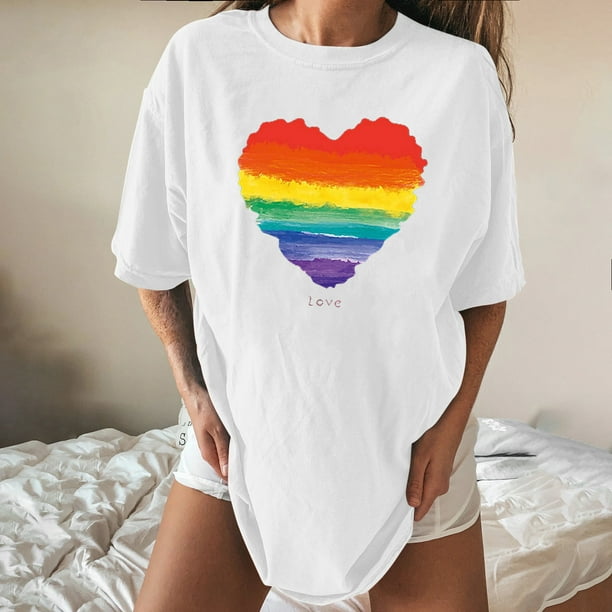 Pisexur Gay Pride Shirt Women LGBT Rainbow Flag Tshirt Love Wins Letter  Print Tops Lesbian Gay Equality Tie Dye Short Sleeve Tees 