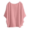 thumbnail image 6 of Tfken Women Tshirts For Summer Solid Color Crew Neck Batwing Sleeve Tops Fashion Casual Daily Wear Female Leisure Shirts Pink, 6 of 6