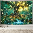 thumbnail image 2 of Fantasy Forest Nature Tapestry, Fairy Magical Enchanted Jungle Tree Waterfall Mushroom Butterfly Tapestry Wall Hanging, Trippy Plant Botanical Aesthetic Tapestry for Bedroom Living Room 60X40 Green, 2 of 4
