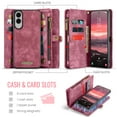 thumbnail image 5 of Dteck 2 in 1 Detachable for Samsung Galaxy S25 Edge Wallet Case with Card Holder, Shockproof Retro Premium Flip Leather Cover Magnetic Zipper Pocket Phone Cases, Red, 5 of 7