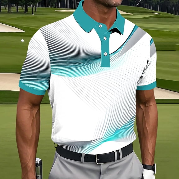 Sakmal Short Sleeve Men's and Big Men's Polo Shirts Golf Breathable Button Down Tshirts Blue Graphic Dressy Casual Mens Shirts L