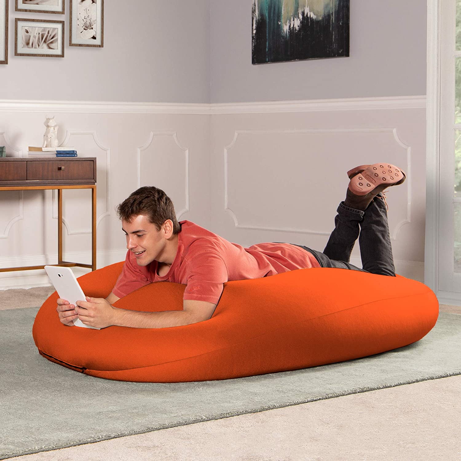 Jaxx Nimbus Spandex Bean Bag Chair for Adults-Furniture for Rec, Family Rooms and More, Large, Orange