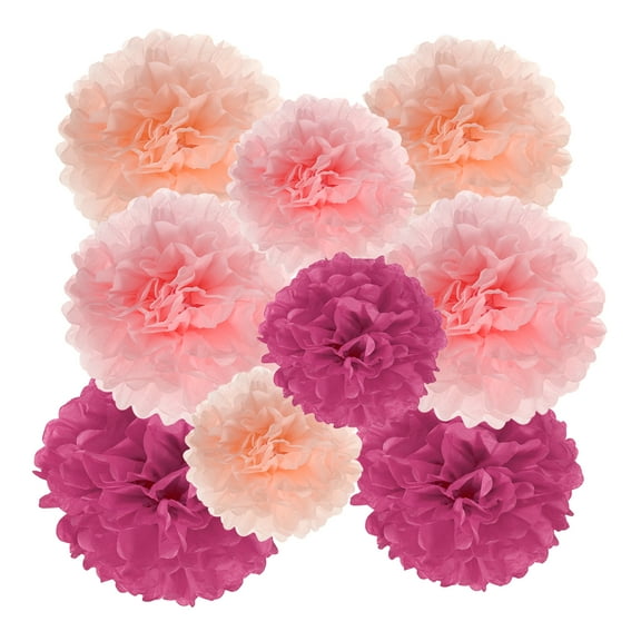 8" 10" 12" Tissue Paper Pom Poms, 18PCS Pom Poms Paper Flowers Ball Tissue Paper Flowers Assorted Size for Wedding Bridal Shower Birthday Party Backdrop Decoration, Red Pink Orange