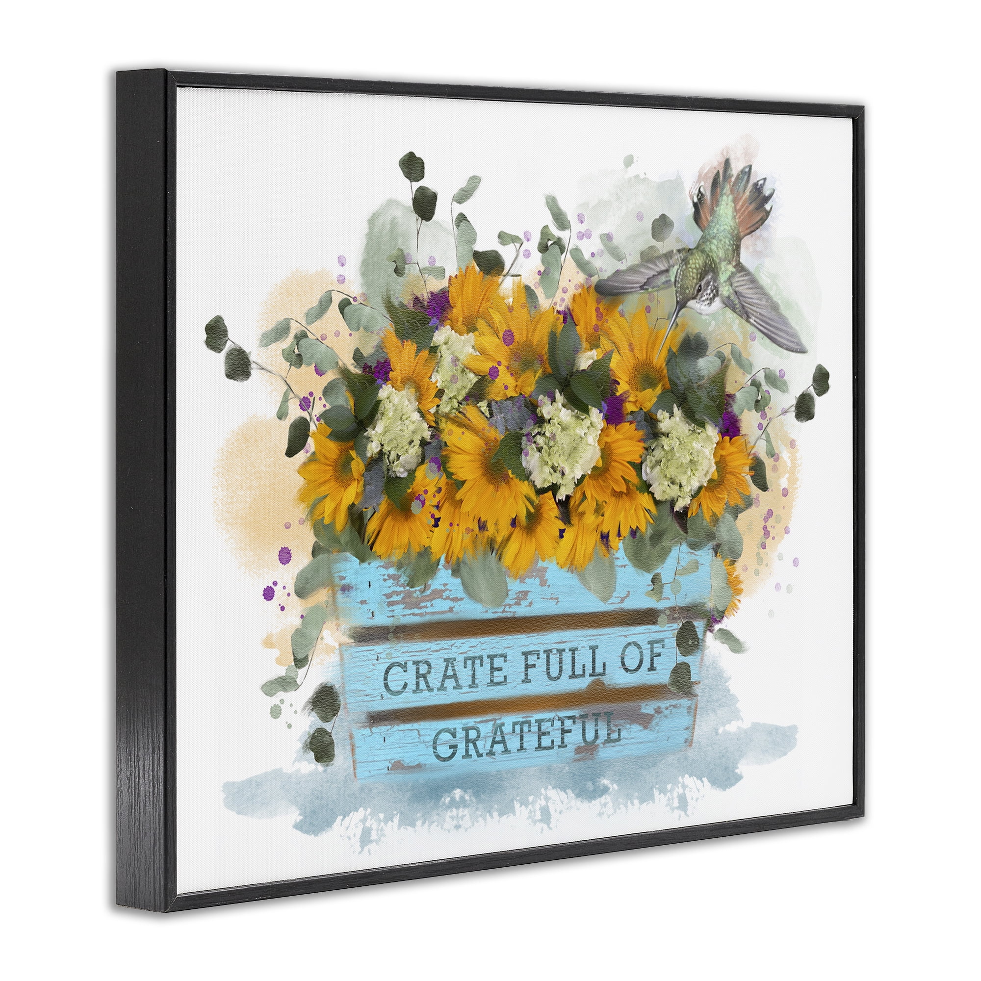 Stupell Industries Crate Full Of Grateful Botanical & Floral Painting Black Framed Art Print Wall Art, 20 x 16