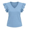 thumbnail image 7 of BRGZLK Short Sleeve Striped Shirt Women Casual Loose Summer Tops T-Shirts Ruffle V Neck 2026 Tee Trendy Blouses, 7 of 7