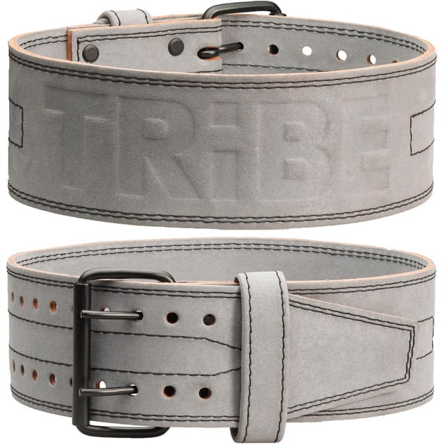 Cinturón de halterofilia Tribe Lifting de piel auténtica gris, grande