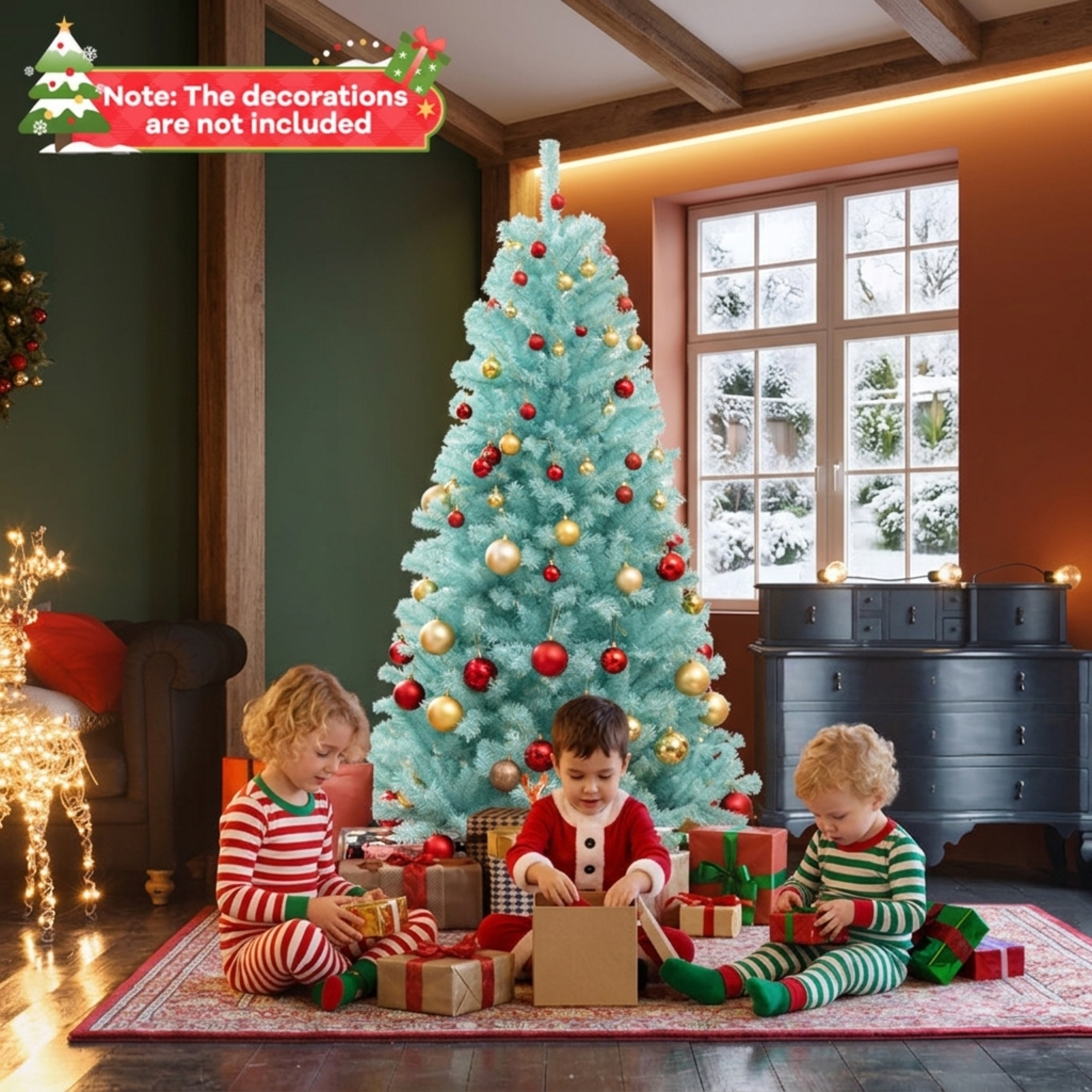 RUIE 6 ft Blue Artificial Christmas Tree, Pre-Lit Xmas Tree with 280 LED Lights, 758 Branch Tips and Foldable Stand for Office