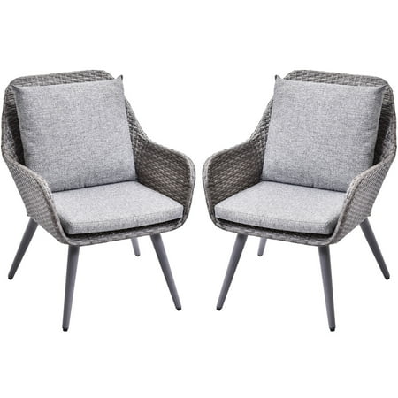 Faux Wicker Patio Chairs JRFOTOO Outdoor Wicker Dining Chair PE Rattan Accent Chair with Grey Cushion Patio Garden Furniture, Set of 2 ()