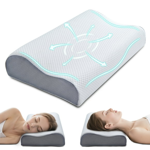 Kingrest Cooling Memory Foam Pillow for Neck Pain Relief Sleeping, Cervical Neck Pillow Adjustable Ergonomic Memory Foam Pillow For Side Back Stomach Sleepers Medium Firmness Quality (1 Pack)