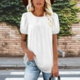 thumbnail image 2 of Enjoytime Women's Tops Solid Color Round Neck Pleated Puff Short Sleeve T-Shirt Summer Casual Plus Size Shirts, 2 of 5