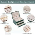 thumbnail image 2 of Siloon Jewelry Organizer Box for Christmas Birthday Valentine Gift, Large PU Leather Earring Organizer Holder with 3 layers of the drawer for Ring and Necklace-Green, 2 of 7