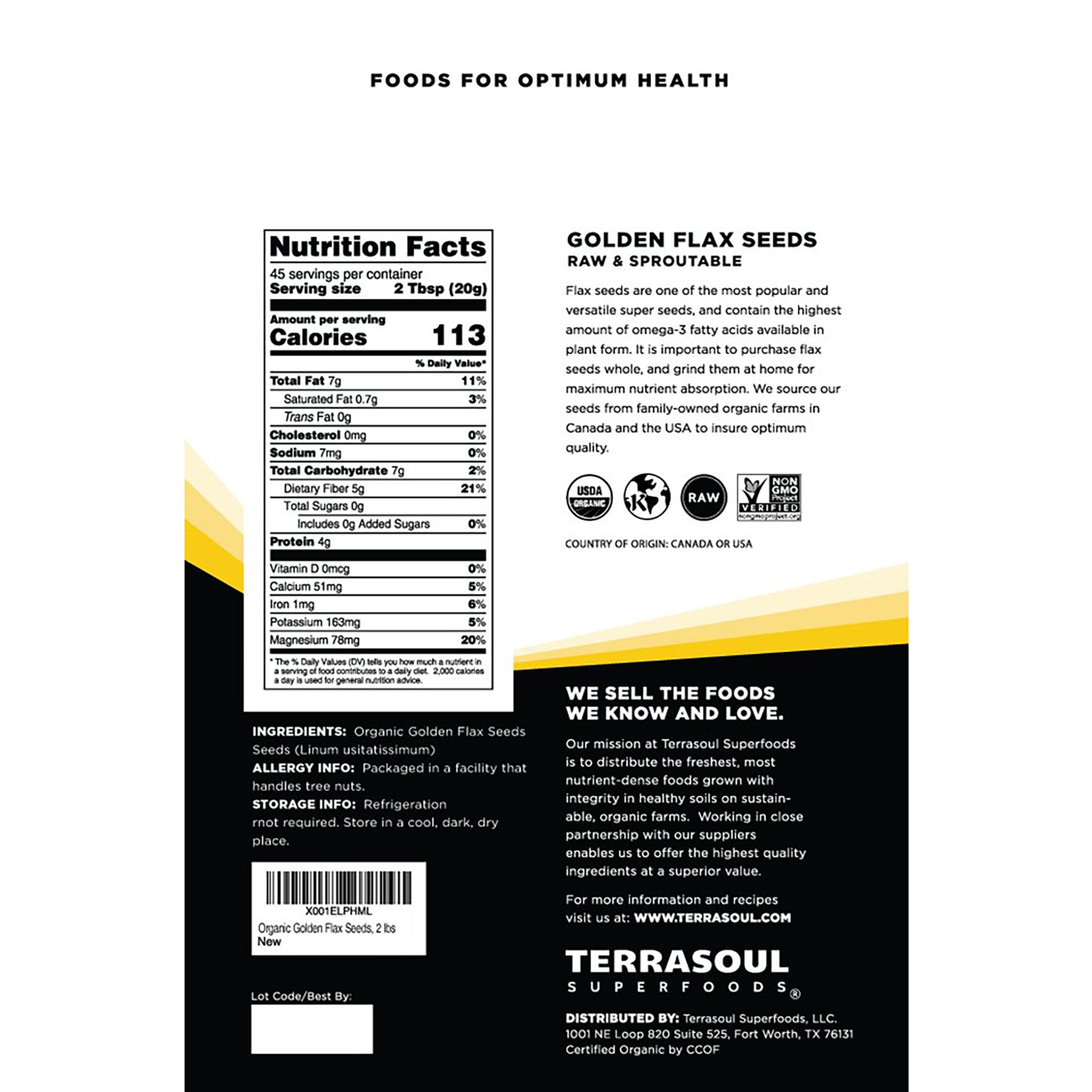 Terrasoul Superfoods Organic Golden Flax Seeds, 4 Lbs (2 Lbs 2-Pack) - Fiber | Protein | Omega Fats…