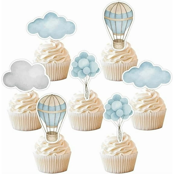 36PCS Multicolored Hot Air Balloon Cupcake Toppers - Adventure Awaits Baby Shower Decor - Non-Edible - Plastic - Warm Color Family