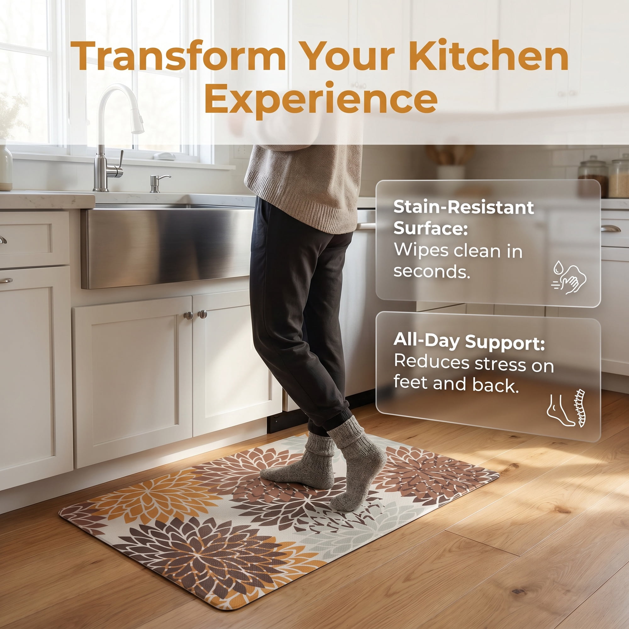 Unique Bargains Ergonomic Kitchen Mats Orange 30" x 17"
