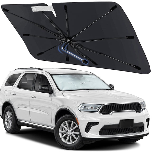 Windshield Sun Shade Umbrella for Dodge Durango 2011-2026, Foldable Car Sunshade for Front Window with 360° Rotating Shaft, Custom-Fit Parasol para Carro for UV Blocking & Heat Reduction