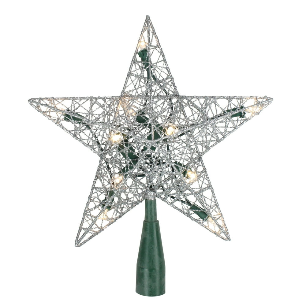 9" PreLit Silver Wire Star Christmas Tree Topper White LED Lights