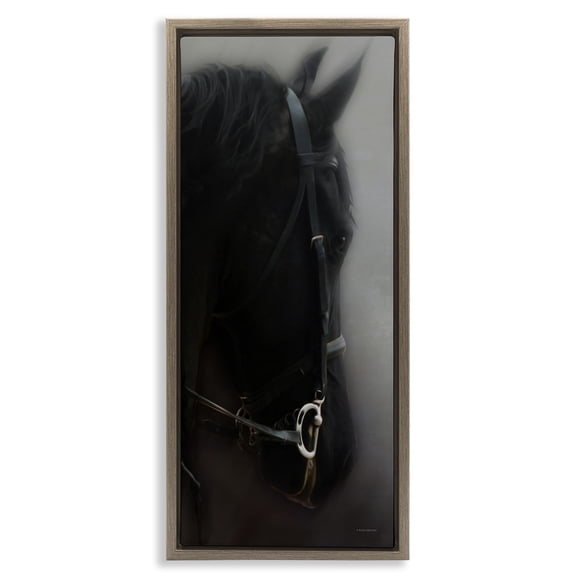 Stupell Industries Traditional Dim Black Horse Portrait Brown Floating Frame Canvas Art, 11 x 25, by Kari Brooks