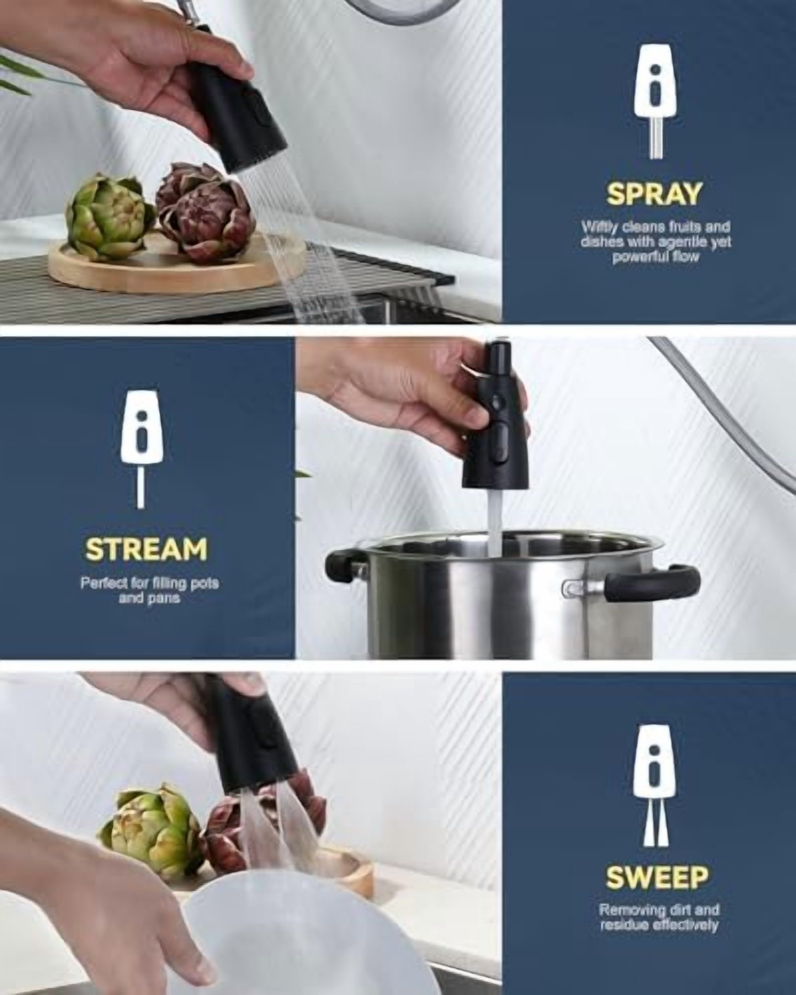 Kitchen Faucet with Air Gap:  Stainless Steel Kitchen Sink Faucet and Dishwasher Air Gap Kits for Kitchen Sink 2 or 4 Hole, Matte Black Finish