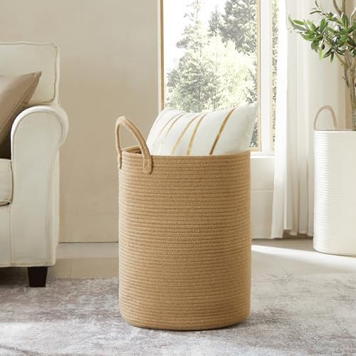 60L Jute Woven Hamper Laundry Basket Wicker Rope Clothes Hamper for Baby Nursery Kids Tall Rattan Blanket Basket in Living Room Bedroom 15Dx20H inches