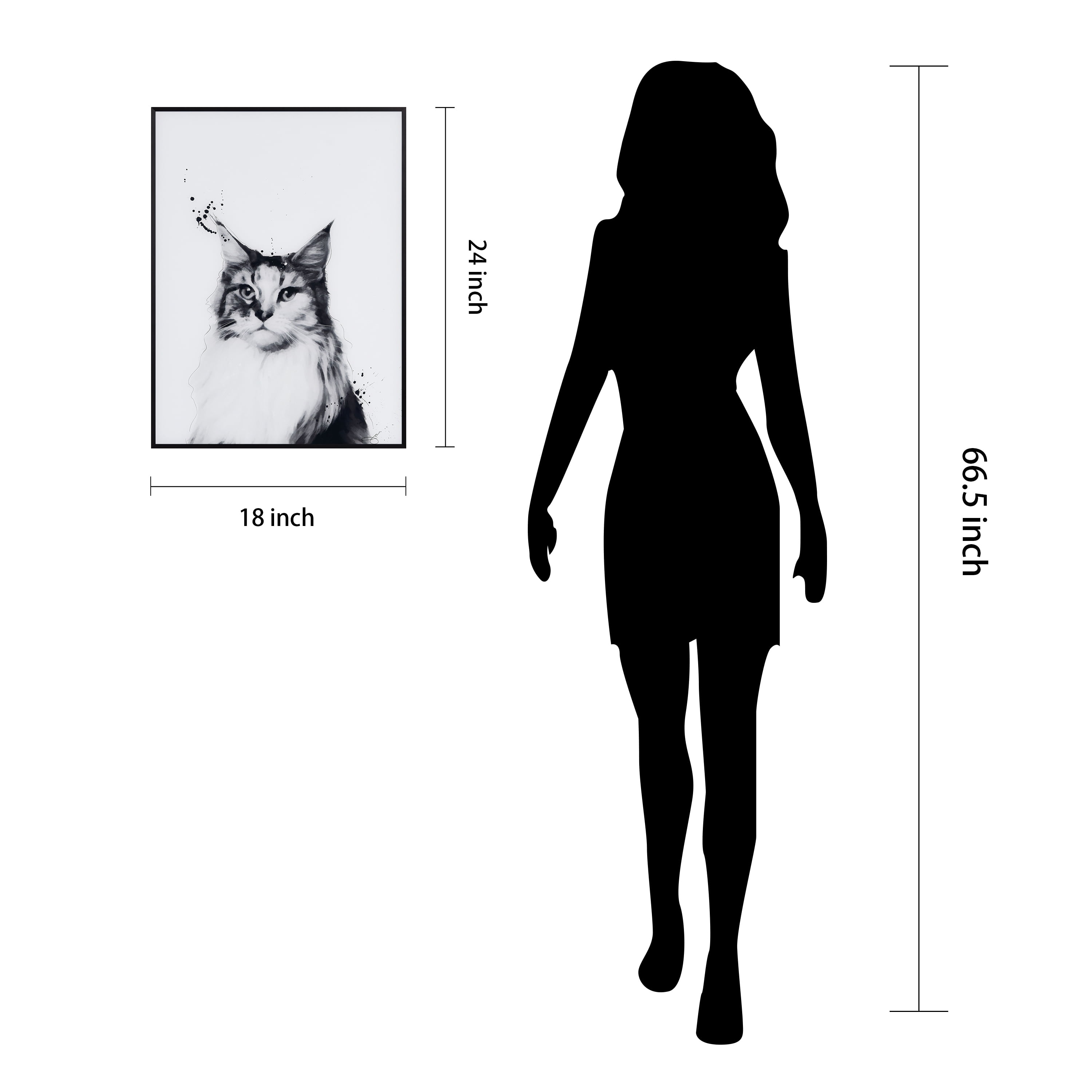 "Siberian Cat" Black and White Pet Portraits on Reverse Printed Art Glass, Minimally Encased on Black Anodized Aluminum Frame