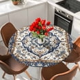 thumbnail image 2 of Vintage Floral Round Fitted Table Cover Navy Brown Classical Bohemian Style Waterproof Table Cloth with Elastic Edge Wipeable Tablecloth for Picnic Camping Party Fits 55"-60" Diameter, 2 of 8