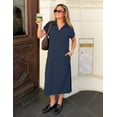 thumbnail image 3 of Merokeety Womens Summer Maxi Dress V Neck Collared Vacation T Shirt Long Dresses Navy xl, 3 of 8