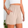 thumbnail image 5 of ANRABESS Shorts for Women,Dressy Casual Elastic High Waisted Shorts, Comfy Breathable Lightweight Short,Summer Shorts for Beach,Travel & Vacation Khaki Small, 5 of 10