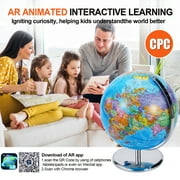 TJT 3D AR Educational World Globe, 10 Interactive Globe for Kids with Metal Stand , Earth Globes for Adults, LED Illuminated Night Lighting Gift