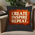 thumbnail image 5 of Set of 2 18x18in Throw Pillow Covers - Distressed Weathered Design with " CREATE INSPIRE REPEAT " in Bold White on Dark Background, 5 of 8