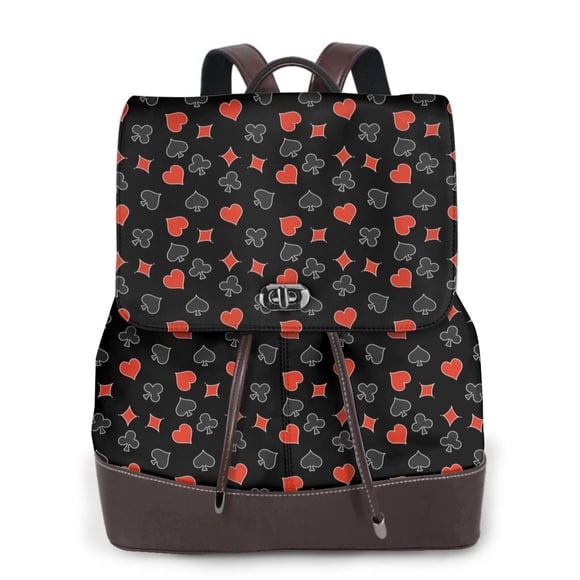 Easygdp Poker Creative Symbols Mochila de Cuero para Mujeres, Bolso de Hombro, Bolsos de Mano de Moda para Trabajo y Viajes