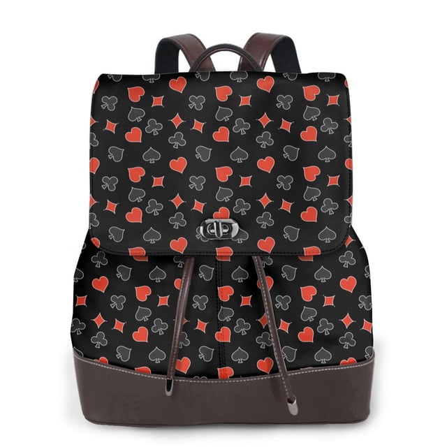 Easygdp Poker Creative Symbols Mochila de Cuero para Mujeres, Bolso de Hombro, Bolsos de Mano de Moda para Trabajo y Viajes