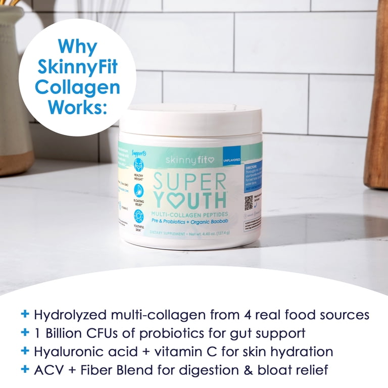 skinnyfit glp 1 reviews SkinnyFit Super Youth Collagen, Multi Collagen Peptides Powder, Probiotics,  Fiber, Hyaluronic Acid, Anti-Aging, Gut Health Support, NON GMO, Gluten