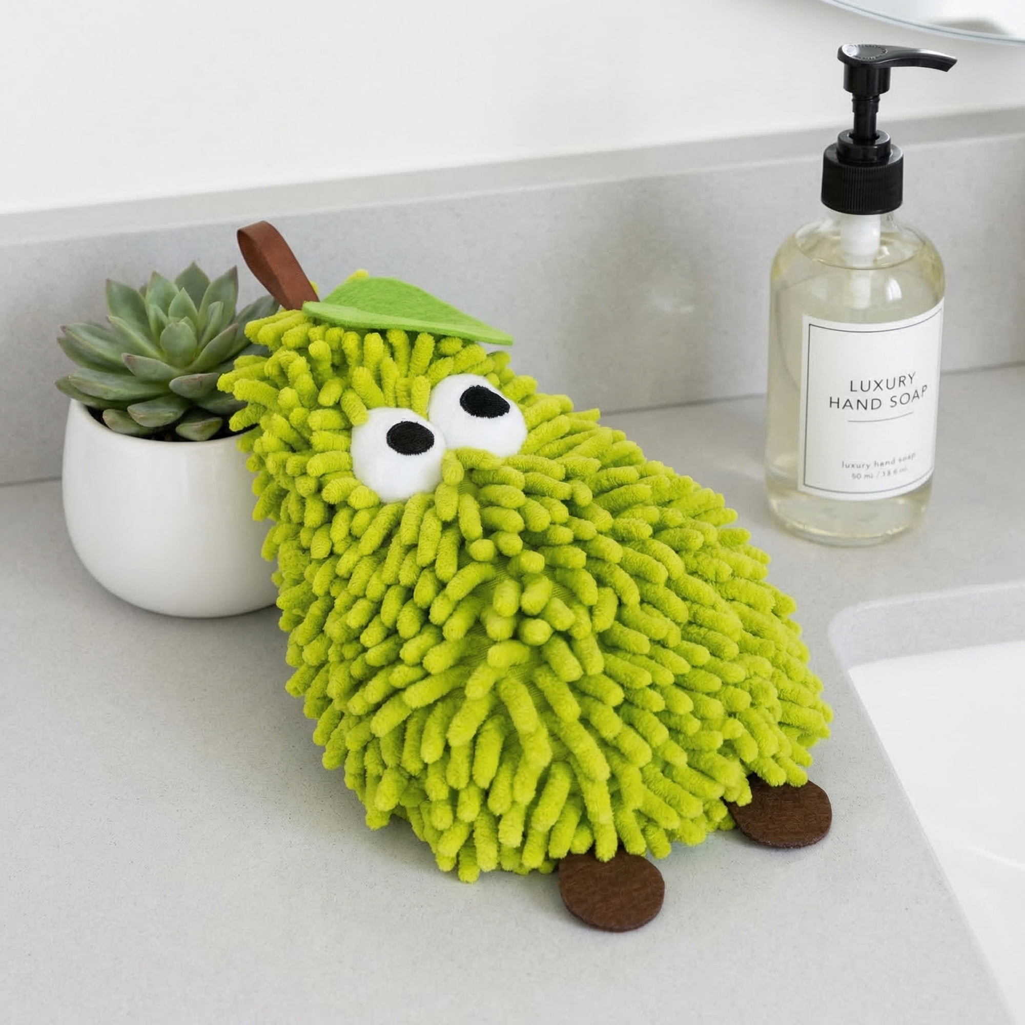 Unique Bargains Chenille Cute Fruit Shape Design Fluffy Soft Hand Towel Green 11" x 7"