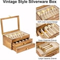 thumbnail image 3 of Fine Silverware Box with Glass Lid Layer Wooden Silverware Chest with Drawer .×es Luxury Style Decor Flatware Storage Case for Home&Restaurant Idea (Walnut), 3 of 9