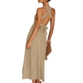 thumbnail image 4 of xiaxaixu Robe d'Été Décontractée pour Femmes Dos Nu Couleur Unie Robe Longue Froncée Mode Robe à Nouer Croisée, 4 of 6